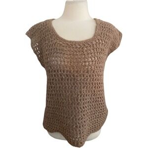 Handmade Crochet Knit Sleeveless‎ sweater boho Chic Tan hippie Cottagecore